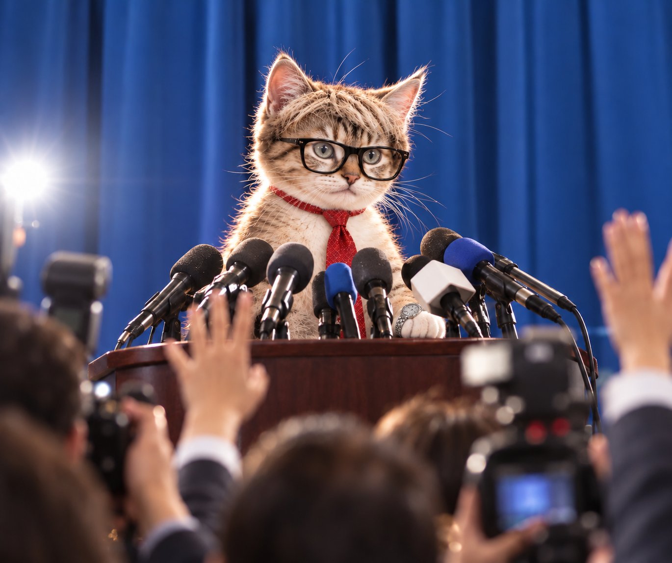 Genius Cat at a press conference